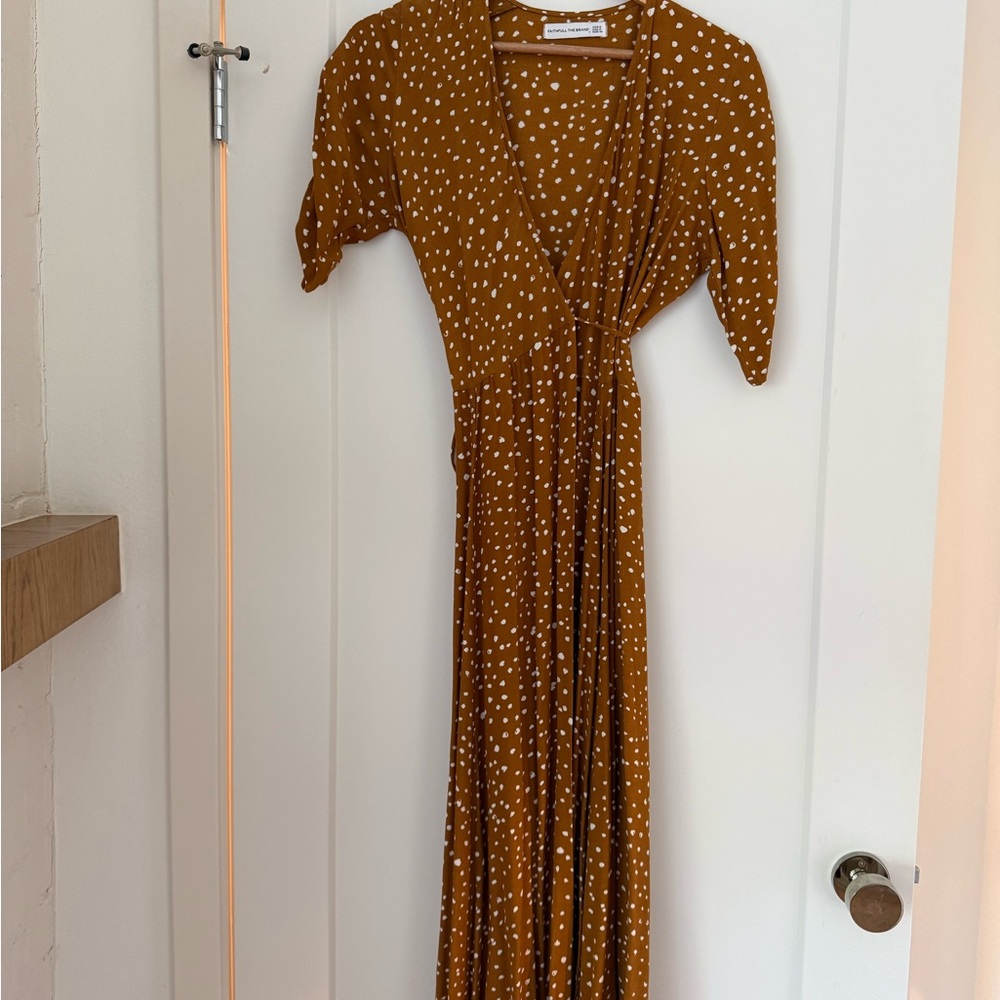 Faithfull the Brand Long Sleeve Dress in Brown with White Dots